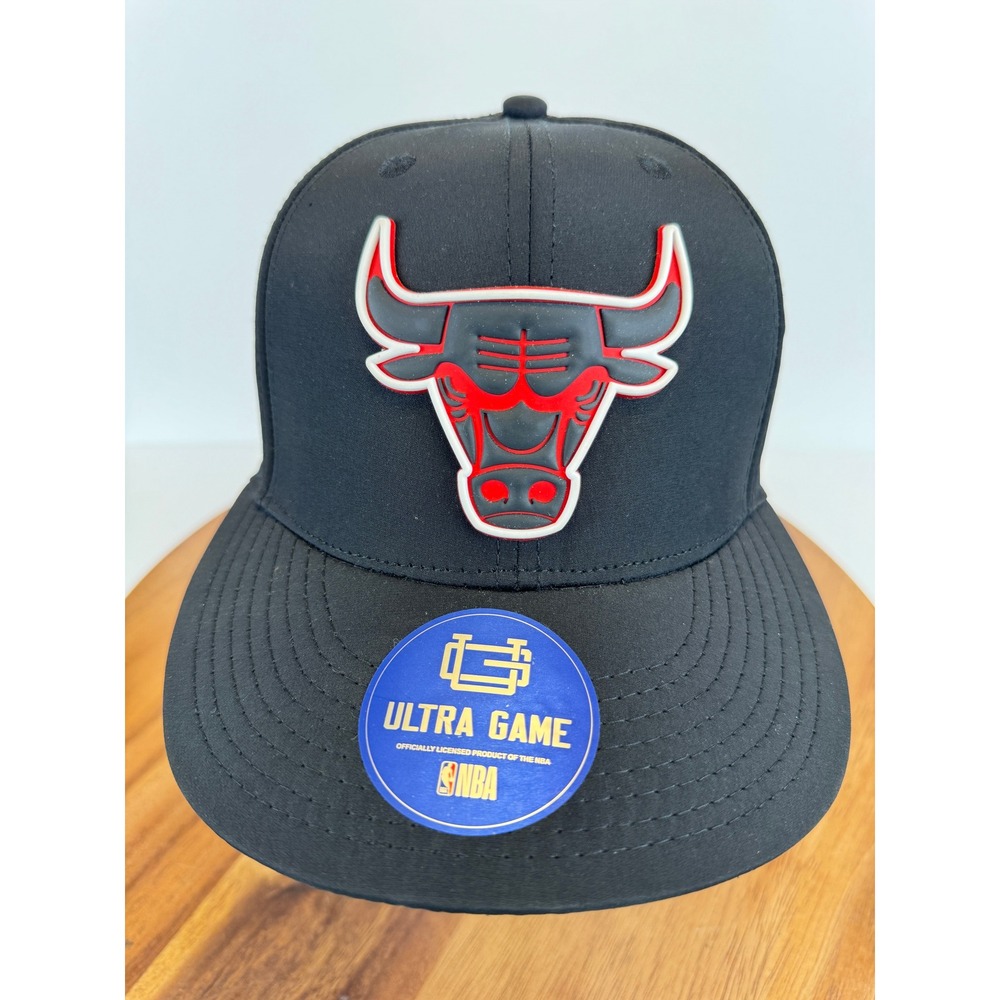 NWT Chicago Bulls Hat Cap Big Logo Black Red 'BRED' Ultra Game NBA Snapback